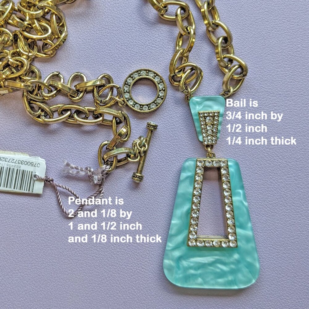 Heidi Daus pendant necklace w/tag, Hamptons with Love teal swirl pendant + chain